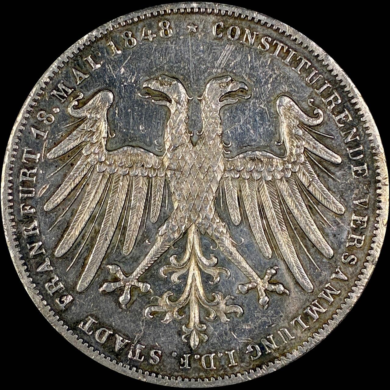 【雨安】【直播拍卖】【世界币章118期-裸币】2025-12-05 周五 19:30 保真 [裸币德国] Germany 德国 德意志 2盾 Frankfurt法兰克福 Thun.135 KM#0338 (1848) 奥地利大公 1848年