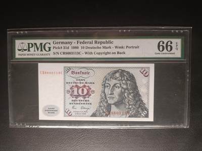 2025十二月第一期，总206期 - 【日】德国1980年10马克 无47 PMG66epq，丢勒的男青年画作