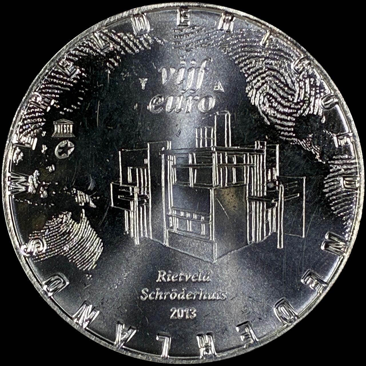 【雨安】【直播拍卖】【世界币章118期-裸币】2025-12-05 周五 19:30 保真 [现代欧元] Netherlands 欧元 荷兰 5欧元 2013年 建筑设计