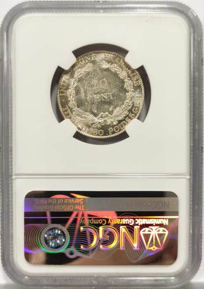 博洋堂世界钱币拍卖第150期（全场包邮） NGC MS64 法属印度支那1937年坐洋20分，正面带菜，背面镜面感，64高分难得