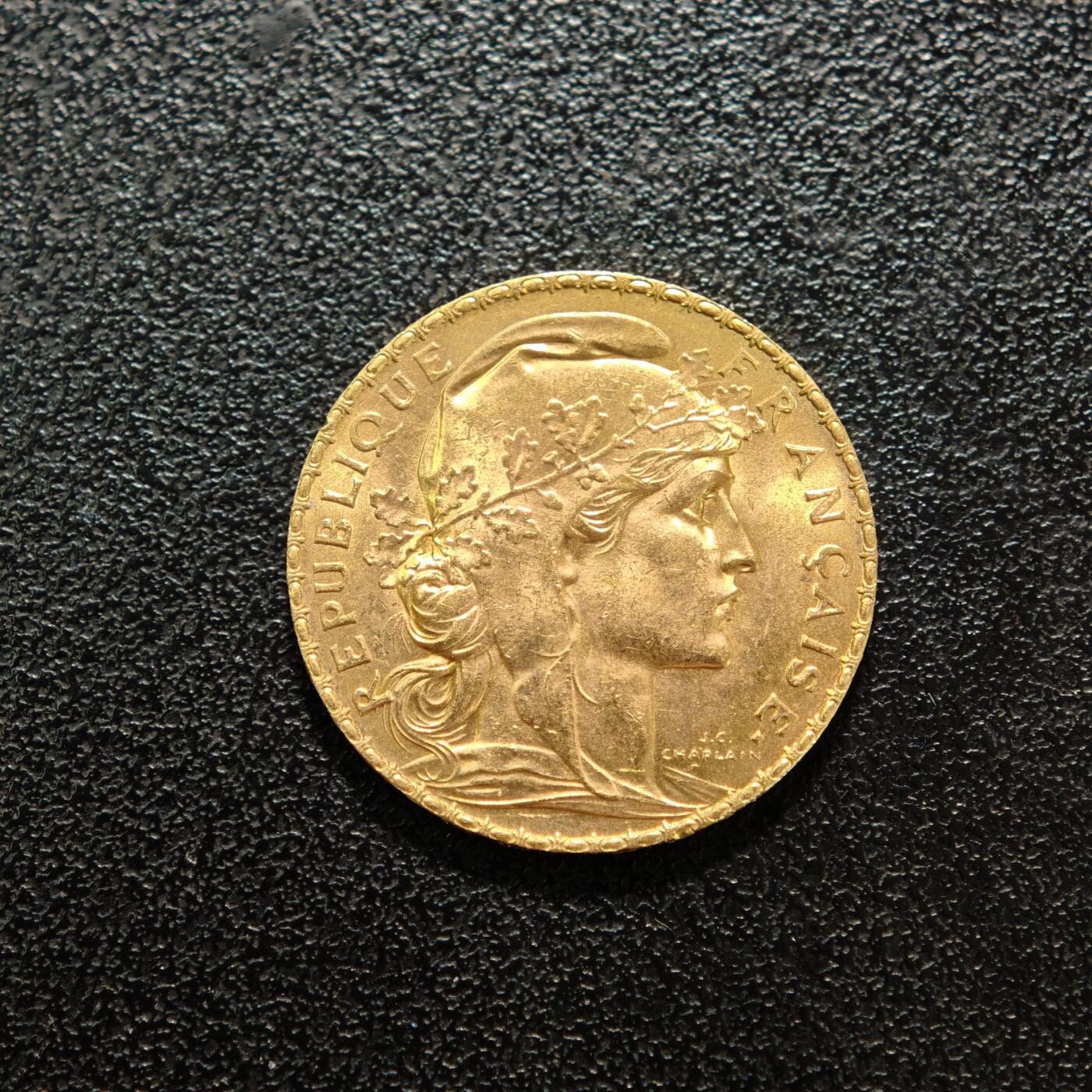 【德藏】世界币章拍卖第156期（拍品征集中~欢迎藏友联系） 1914年 法国第三共和国20法郎金币(最后一年) 900金 原光十足 直径约：21mm；重约：6.4g