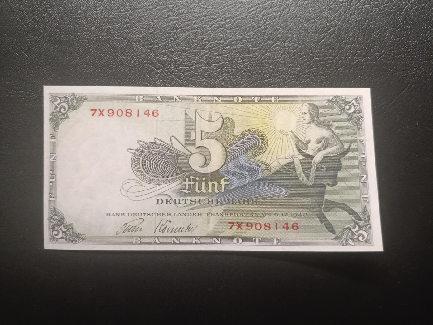 2025十二月第一期，总206期 德国1948版5马克AUNC，骑牛女神，后期印刷批次