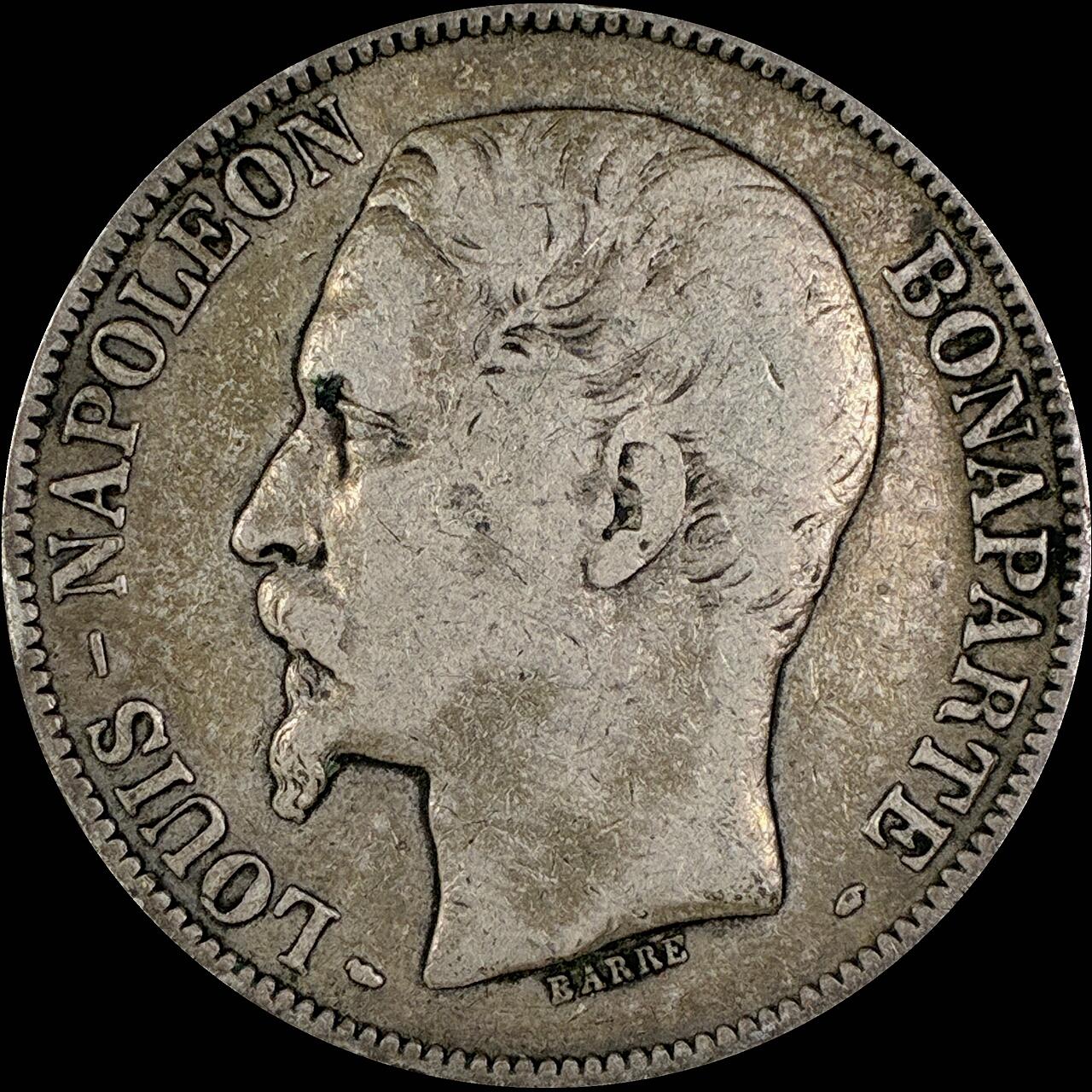 【雨安】【直播拍卖】【世界币章118期-裸币】2025-12-05 周五 19:30 保真 [裸币法国] France 法国 5法郎 KM#0773 拿破仑三世 光头大头 1852年