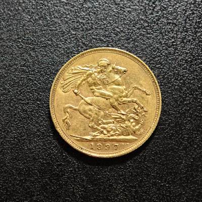 【德藏】世界币章拍卖第156期（拍品征集中~欢迎藏友联系） - 1897年 英国索维林金币 917金 原味状态 直径约：22.2mm；重约：8g