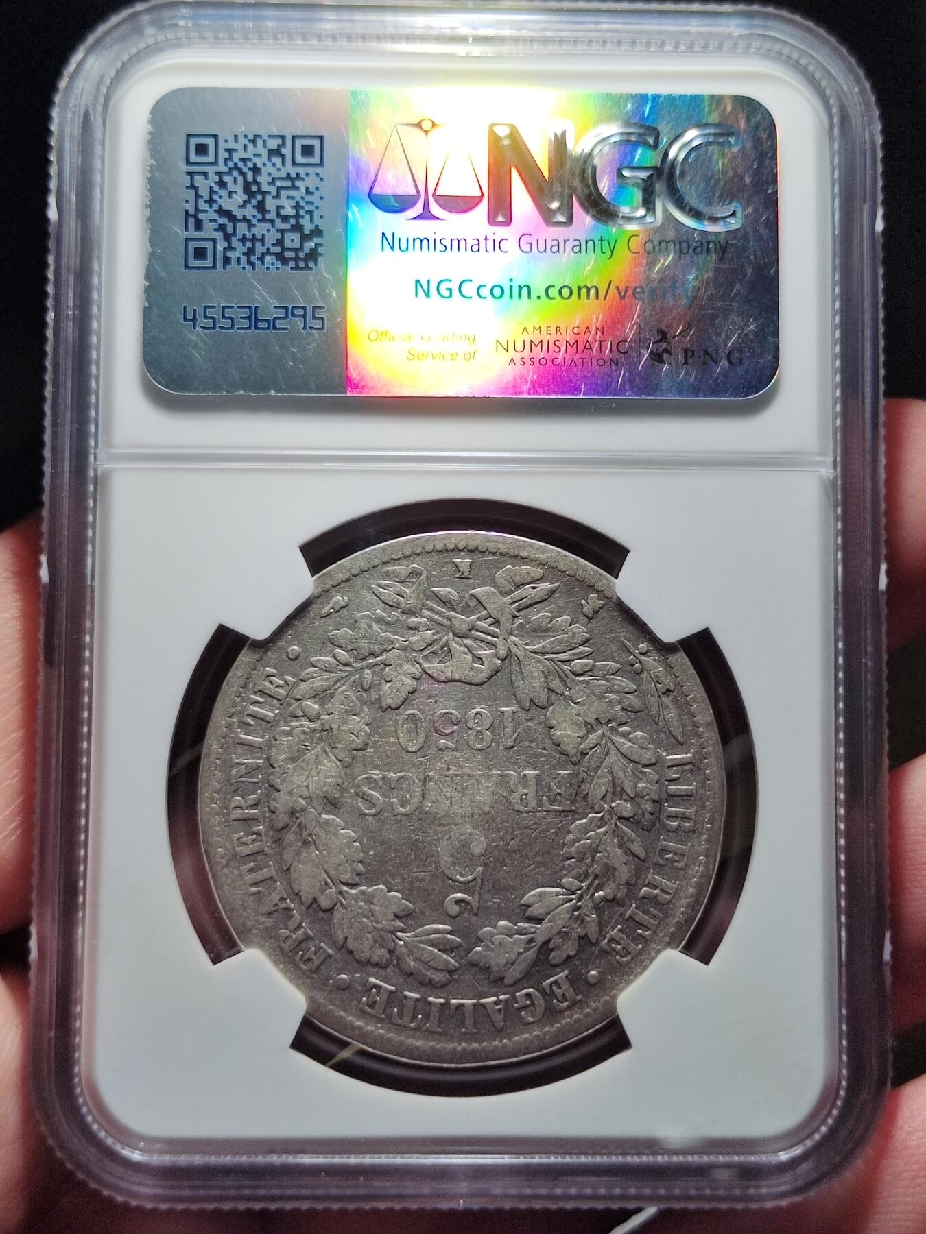 中外钱币第六场 NGC-VF法国谷物女神5法郎1850年K版少见