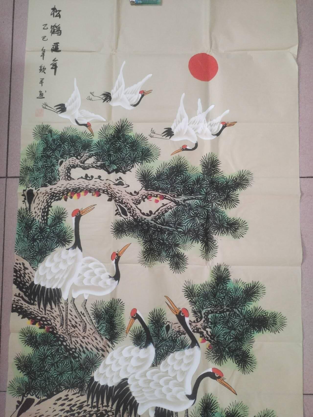 字画专场 李钦平老师手绘 松鹤延年。140*70cm。