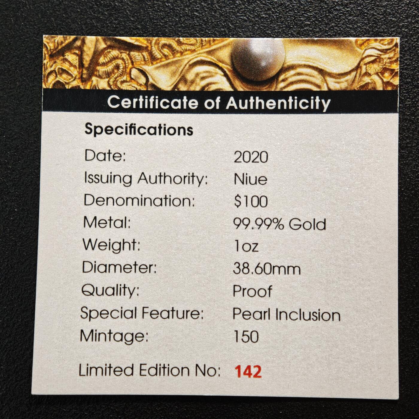 【德藏】世界币章拍卖第156期（拍品征集中~欢迎藏友联系）  2020年 纽埃大堡礁100元镶嵌彩色精制纪念银币(1盎司) 99.99%金 原盒 带证书 品相一流