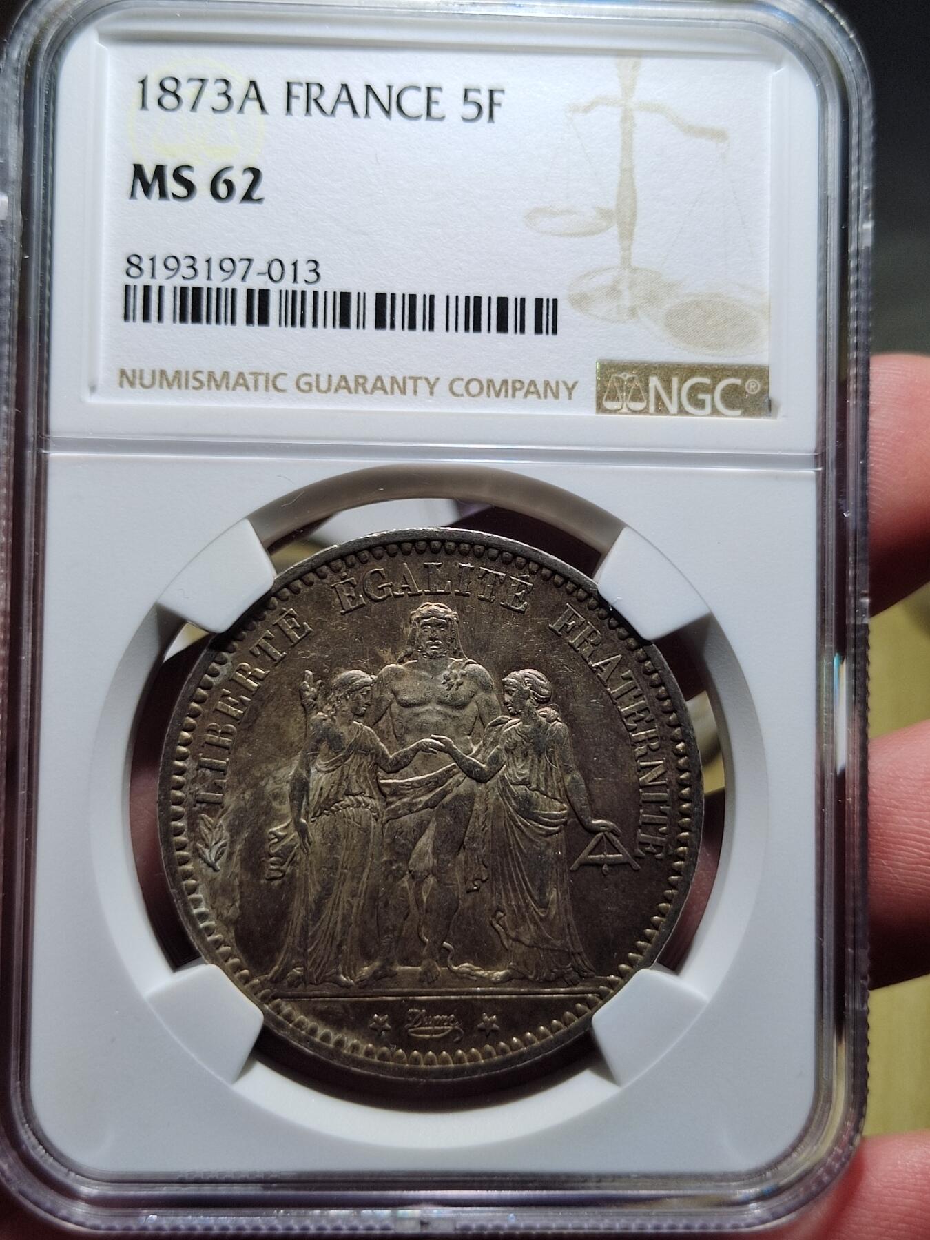 中外钱币第六场 NGC-MS62法国大力神1873年5法郎