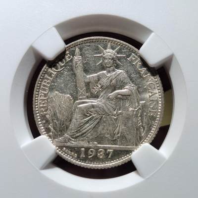 中外钱币第六场 - NGC-MS62法属印支1937年坐洋二角