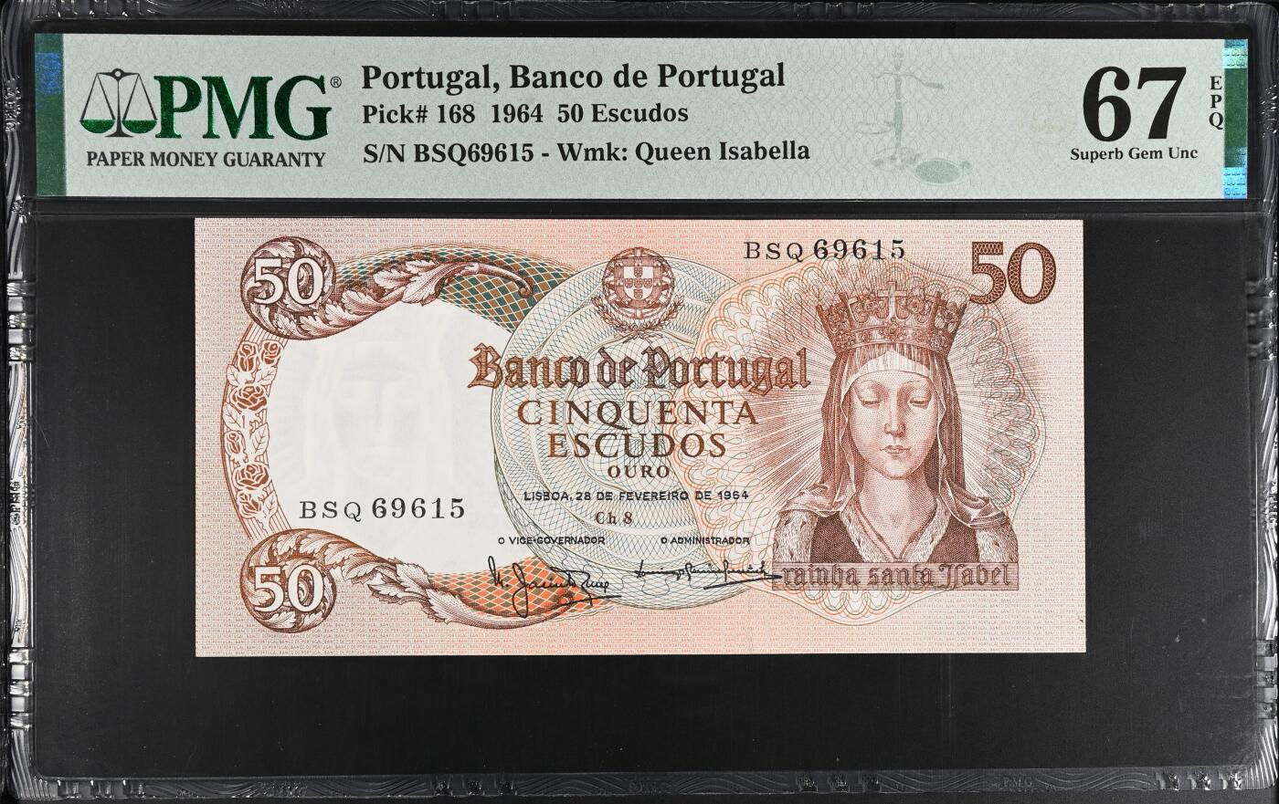 《艾美收藏》第223期-12.7周日外币畅拍 葡萄牙1964年50埃斯库多PMG67E高分无347 伊莎贝尔女王 葡萄牙经典品种