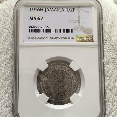 道一币馆币章第一百五十八场 - NGC MS62 英属牙买加1916年乔治五世1/2便士铜镍币