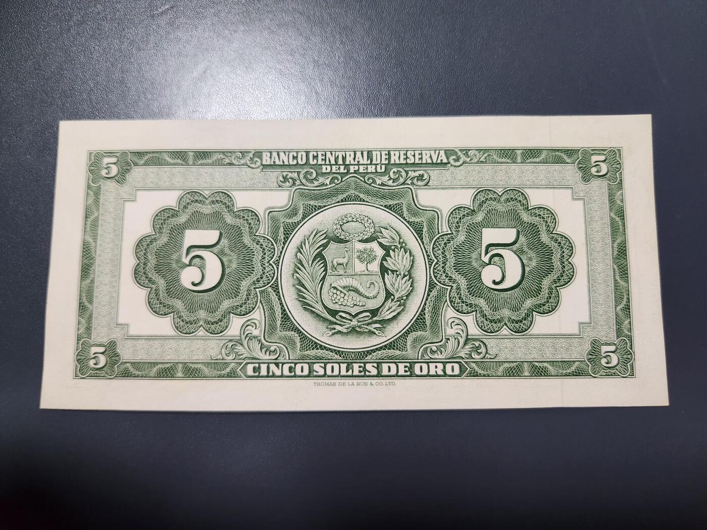 12月6号晚上8点 外国纸币自动截拍第70场 秘鲁1963年5索尔 新品原票