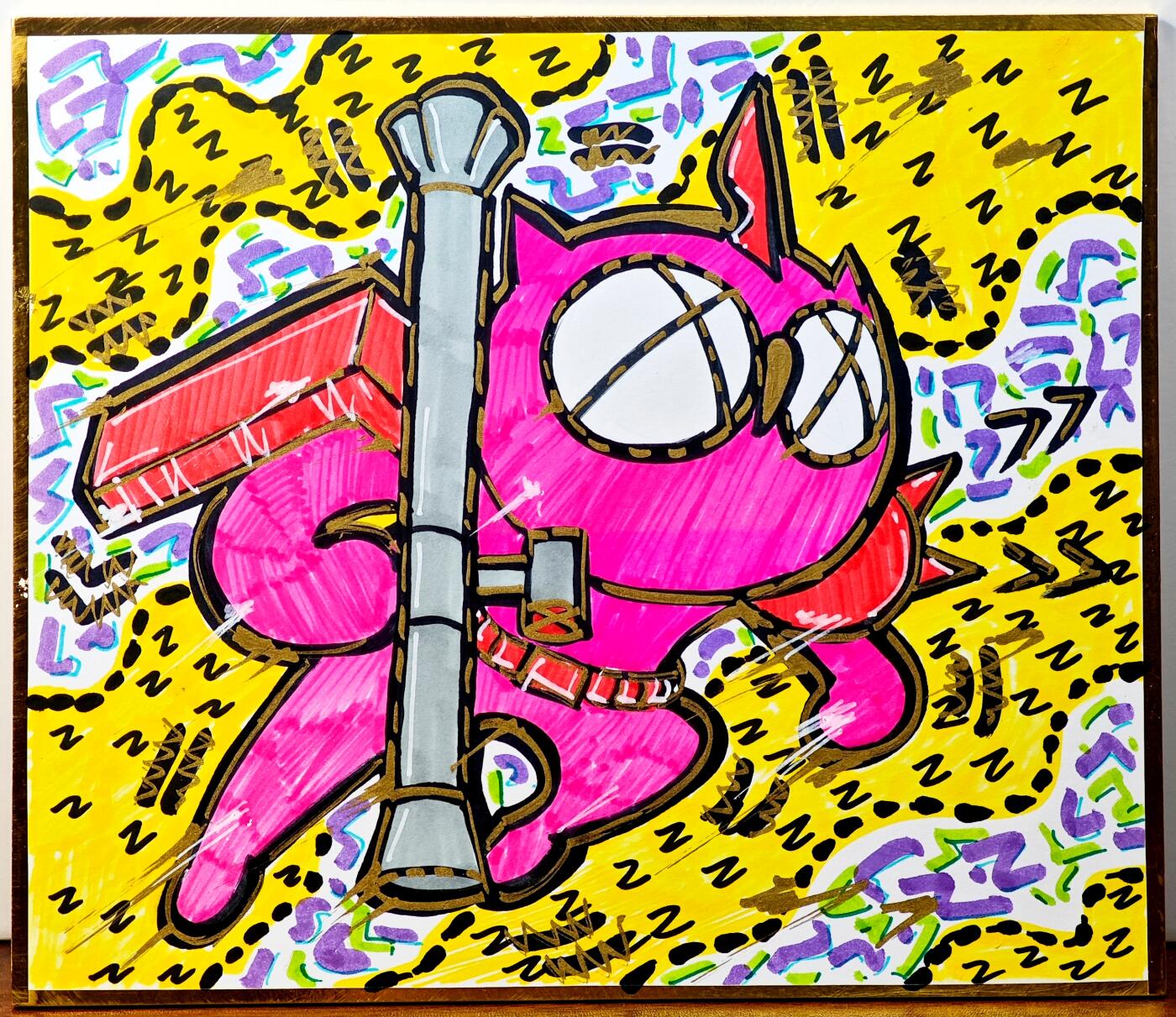 白泽拍卖卡牌手绘专场第29期（忽有故人心上过，回首山河已是秋） 2020 waiwai手绘色纸  赤色彗星 夏亚扎古 尺寸：21cm*18cm  waiwai亲签