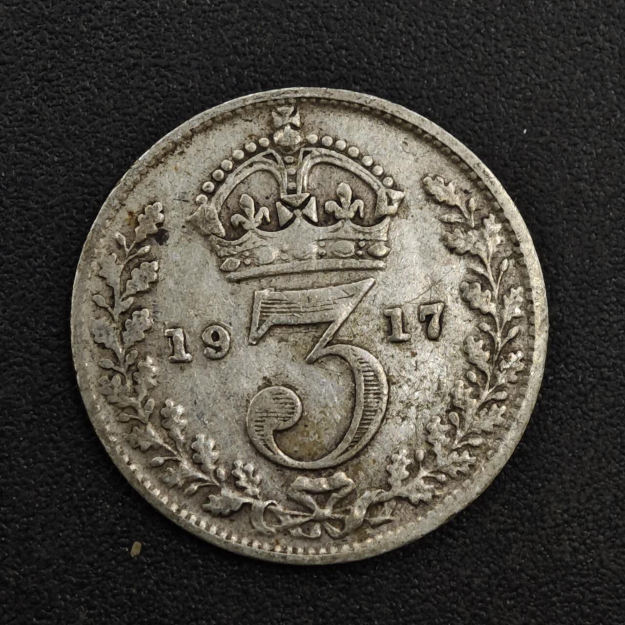 【淘币小摊】实时拍第八百一十九拍   散币场   满百包邮可预留二周 每周一统一发货   英国1917年乔治五世3便士银币