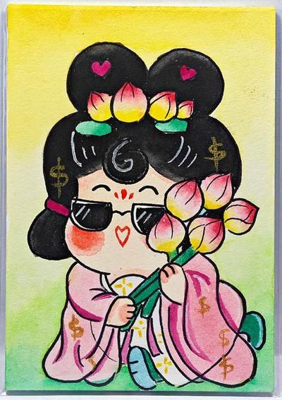 白泽拍卖卡牌手绘专场第29期（忽有故人心上过，回首山河已是秋） - 2025 天玑星手绘卡 杨玉环 荷花  小火柴亲签 卡砖封装