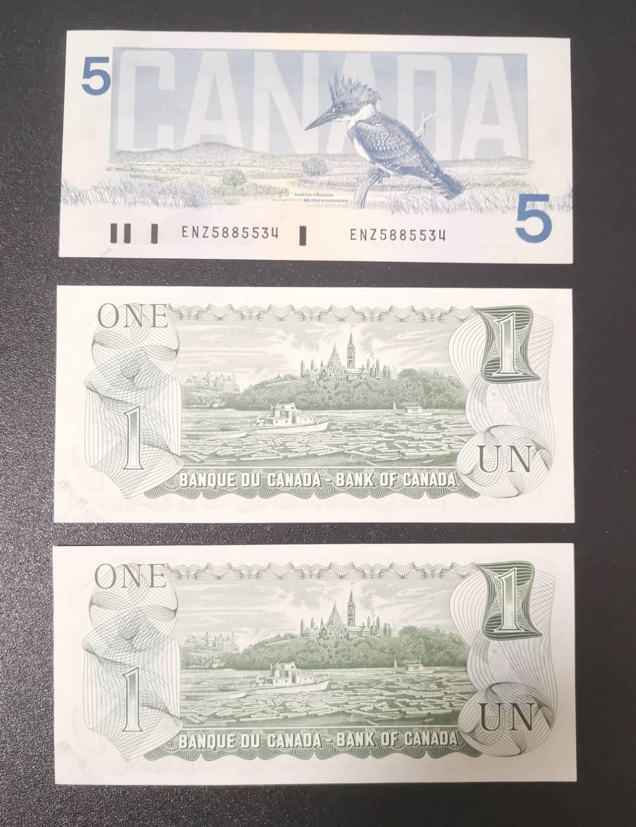 《艾美收藏》第223期-12.7周日外币畅拍 (3张)加拿大5镑&1镑UNC 年份及签名如图