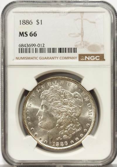 博洋堂藏家专场系列之美国钱币白金之夜专场②暨第152期（全场包邮）  - NGC MS66 美国1886 摩根 车轮光 霜感十足