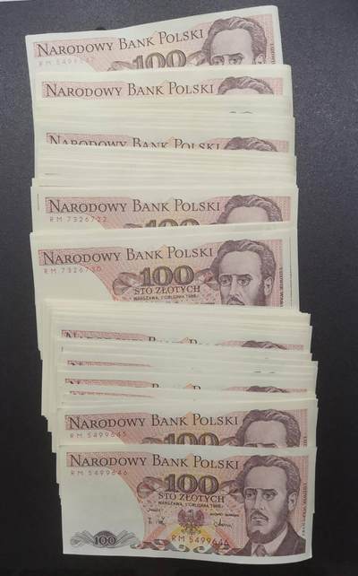 《艾美收藏》第223期-12.7周日外币畅拍 - (100张)波兰1988年100兹罗提UNC/UNC- 捆痕/压痕&角不绝等微瑕