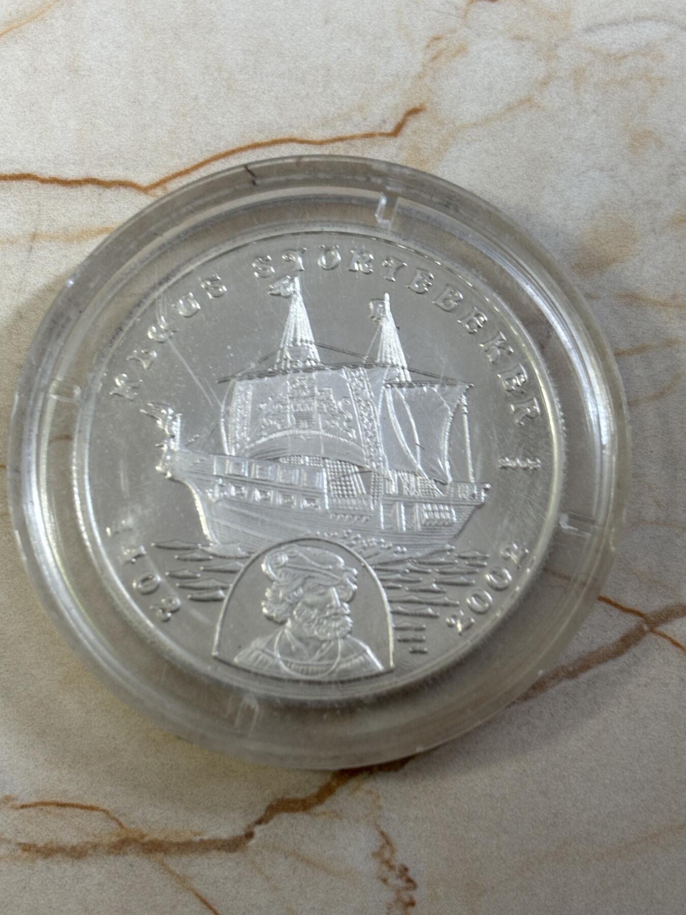 第184期拍卖 贝宁2002年航海人物100法郎精制纪念银币，999银，19.95克