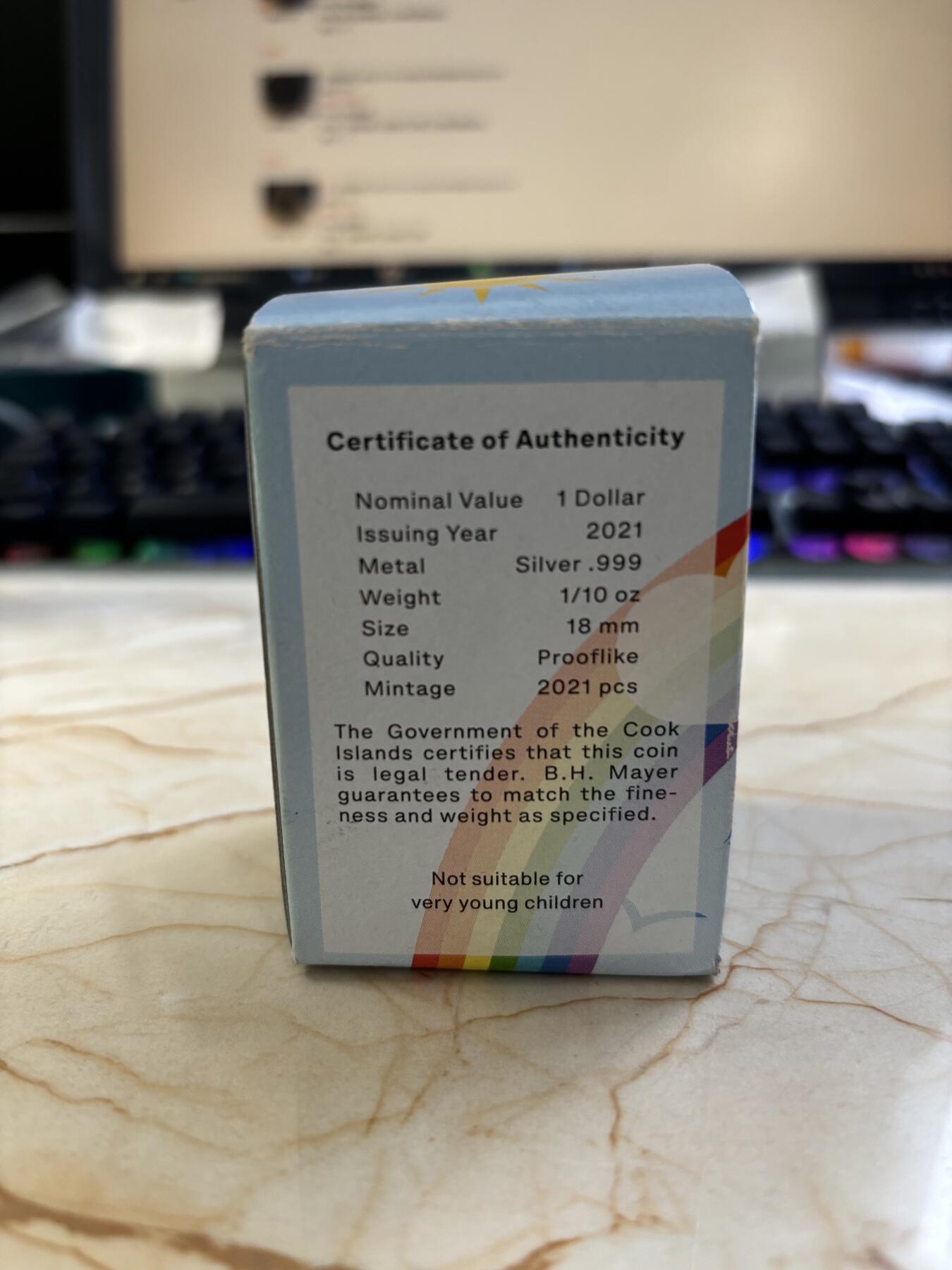 第184期拍卖 库克2021年水晶球系列4彩色热气球精制纪念银币，999银，发行2021枚