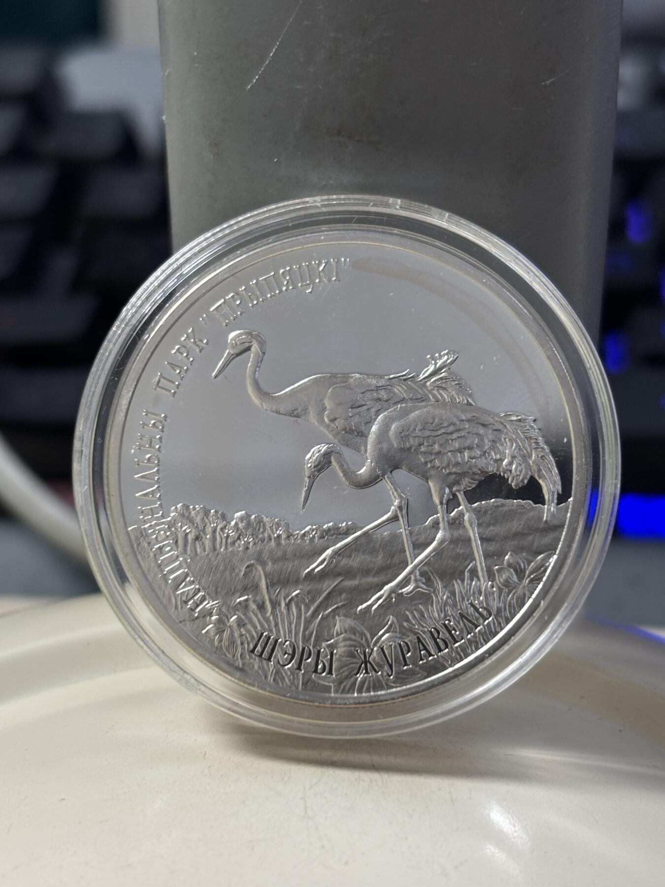 第184期拍卖 白俄罗斯2004年珍稀动物银灰色鹤1盎司纪念银币，925银，发行量2000枚，有氧化