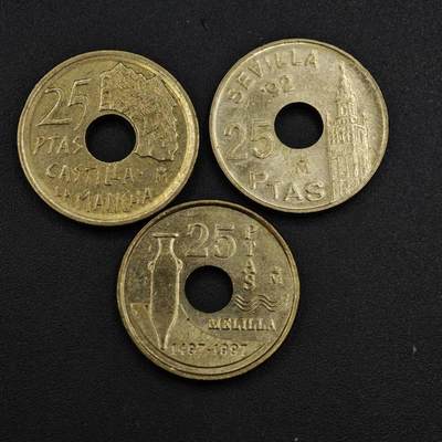 【淘币小摊】实时拍第八百一十九拍   散币场   满百包邮可预留二周 每周一统一发货   - 西班牙25比赛塔3枚