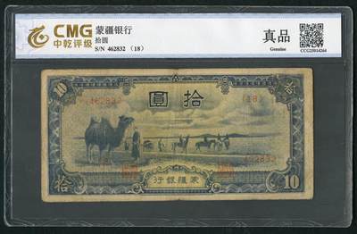 沧河堂083（蒙疆专场） - 蒙疆银行 十元 骆驼 六位号 中乾真品