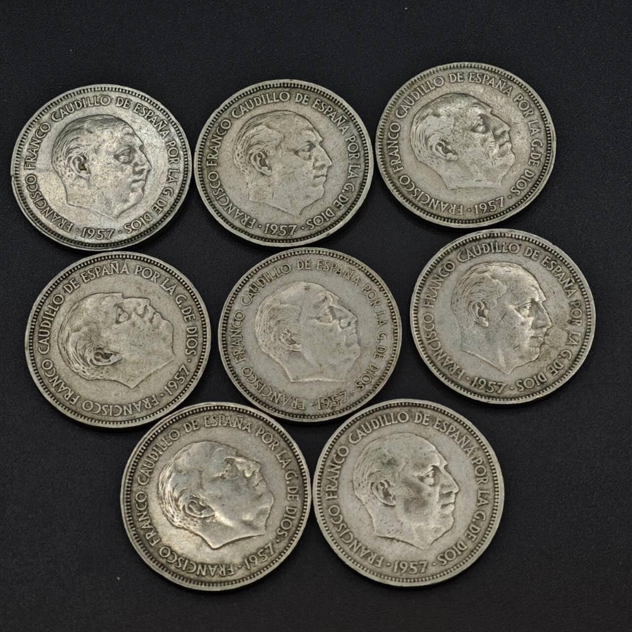 【淘币小摊】实时拍第八百一十九拍   散币场   满百包邮可预留二周 每周一统一发货   西班牙1957年25比赛塔8枚