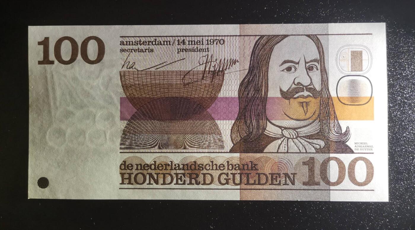 《艾美收藏》第223期-12.7周日外币畅拍 荷兰1970年100盾UNC无4 边缘极轻微荧光 名誉品荷兰将军 Pick#93a