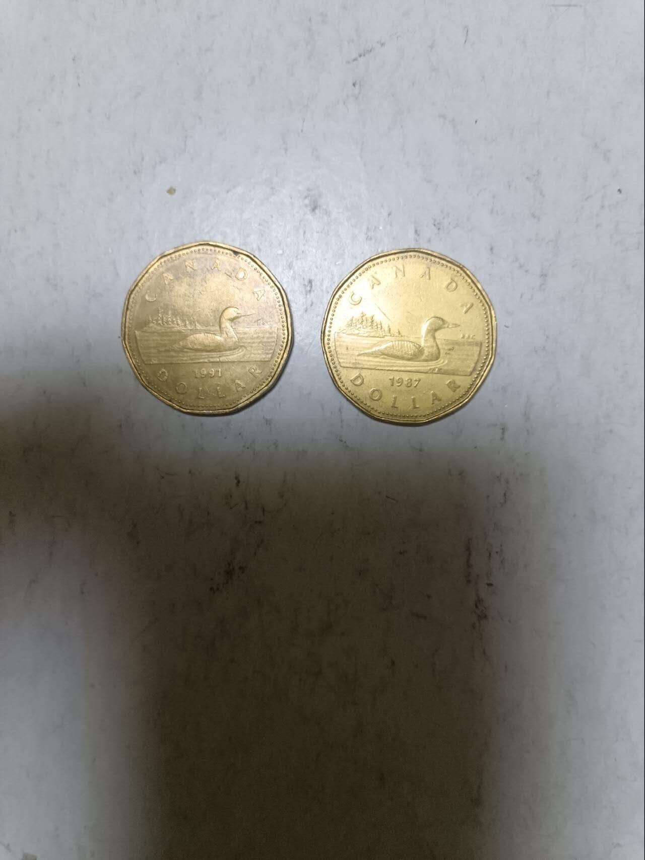 【20251209】非全新纸币和硬币第311场 加拿大1加元2枚不同版本