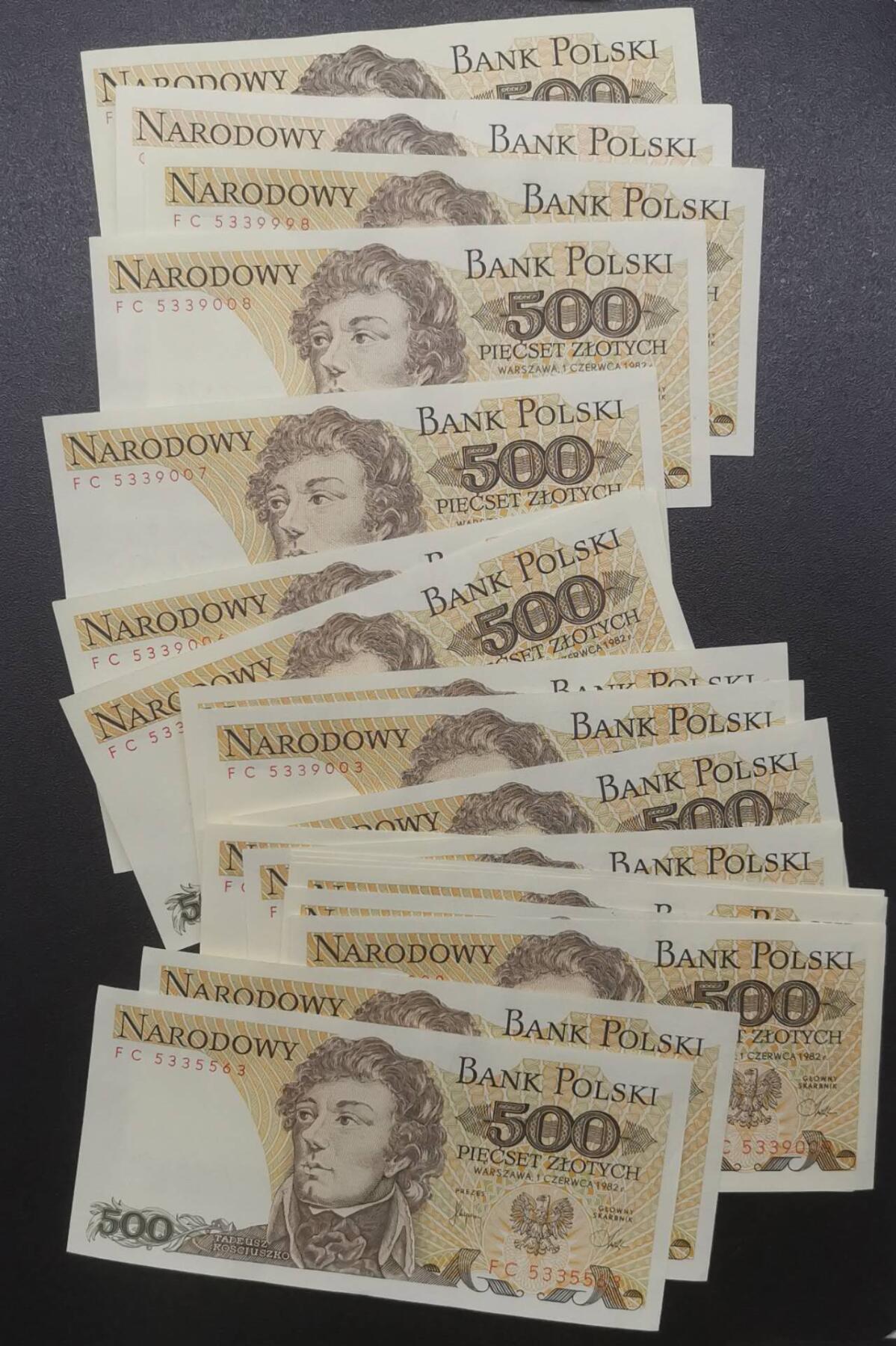 《艾美收藏》第223期-12.7周日外币畅拍 (20张)波兰1982年500兹罗提UNC/UNC- 零星几张压痕&角不绝等微瑕