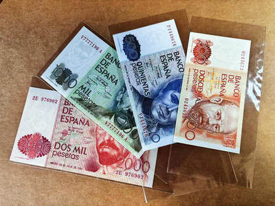 【Blue Auction】世界纸币精拍第759期——18级TOP拍卖/信誉/品质/专业/高效💫 - 【一组4张】西班牙 200-2000比塞塔 全新UNC