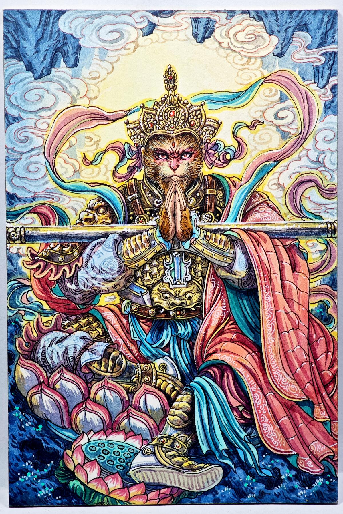 白泽拍卖卡牌手绘专场第29期（忽有故人心上过，回首山河已是秋） 2025 多吉手绘大卡 大圣 尺寸：10cm*15cm   多吉亲签