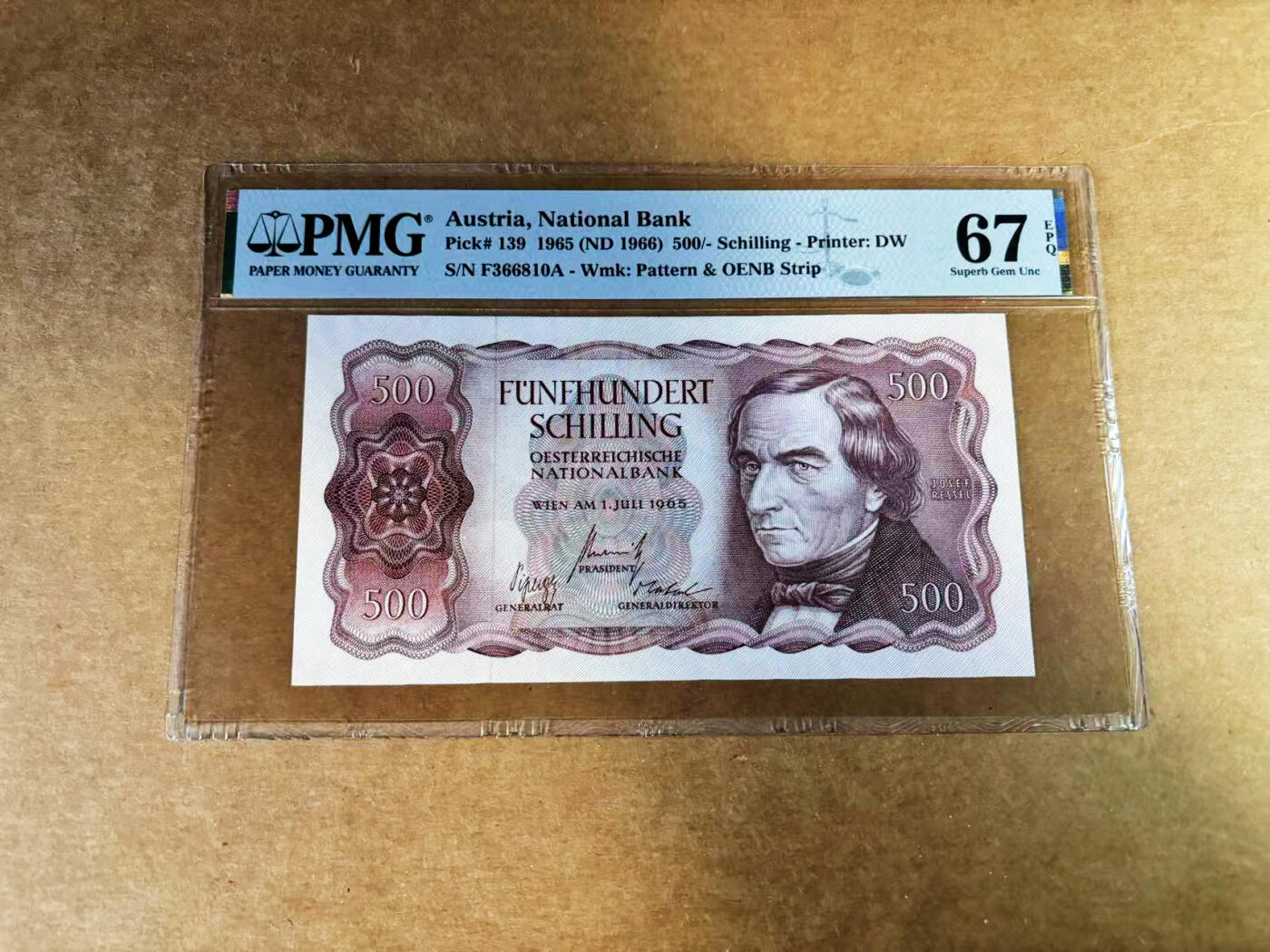 【Blue Auction】世界纸币精拍第759期——18级TOP拍卖/信誉/品质/专业/高效💫 【无47】奥地利 1965年500先令 PMG67EPQ