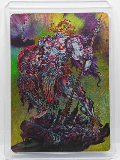 白泽拍卖卡牌手绘专场第29期（忽有故人心上过，回首山河已是秋） - 2024 启读文化 山海经 刑天  沈鑫亲签 粗闪 卡夹封装