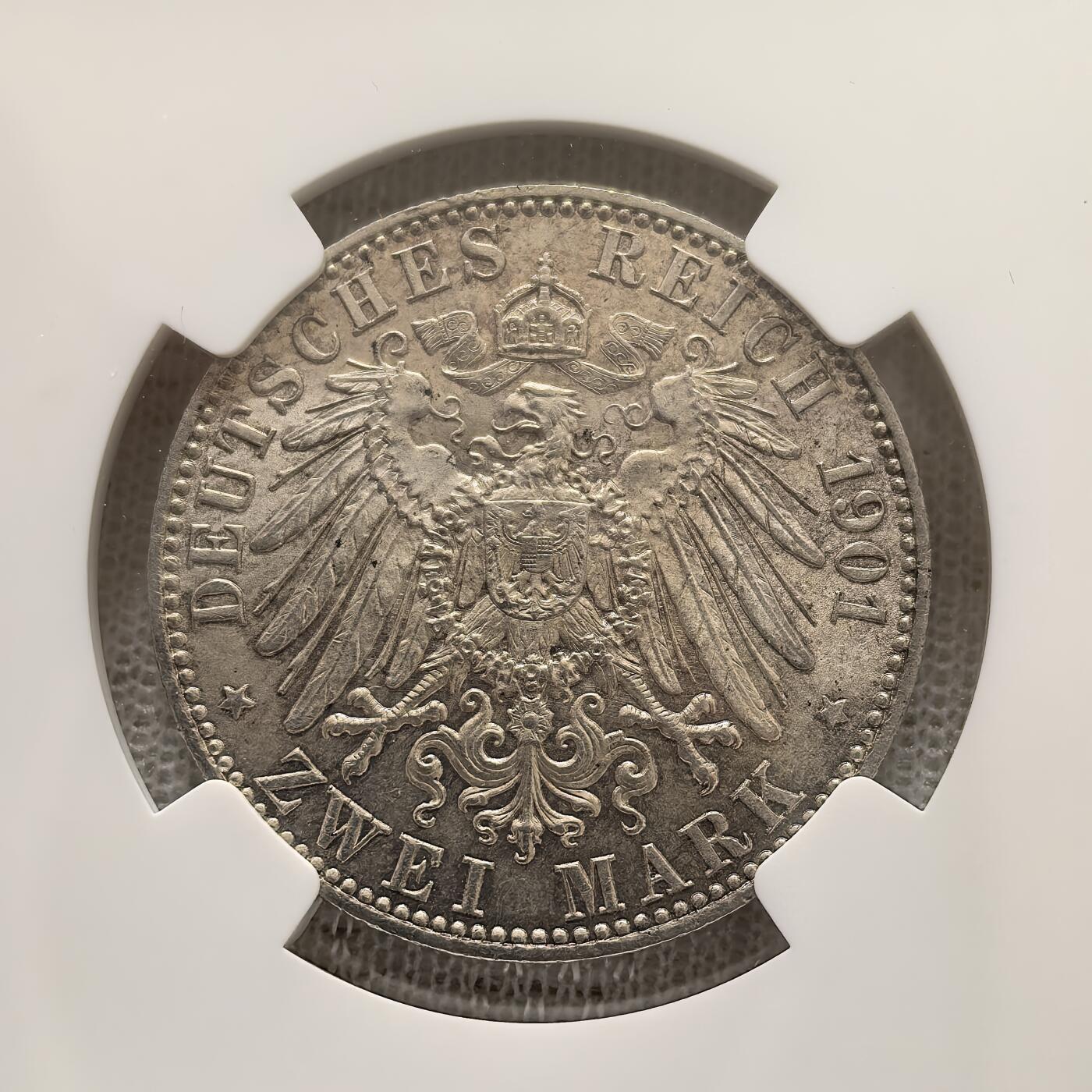 道一币馆币章第一百五十八场 NGC MS62 普鲁士德国1901年建国200周年2马克银币