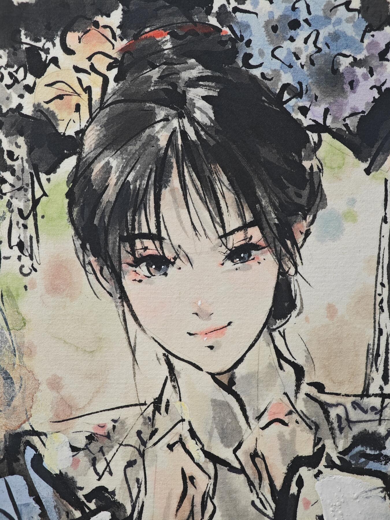 白泽拍卖卡牌手绘专场第29期（忽有故人心上过，回首山河已是秋） 2025 迟迟手绘小画 格格 尺寸：10cm*20cm  迟迟亲签