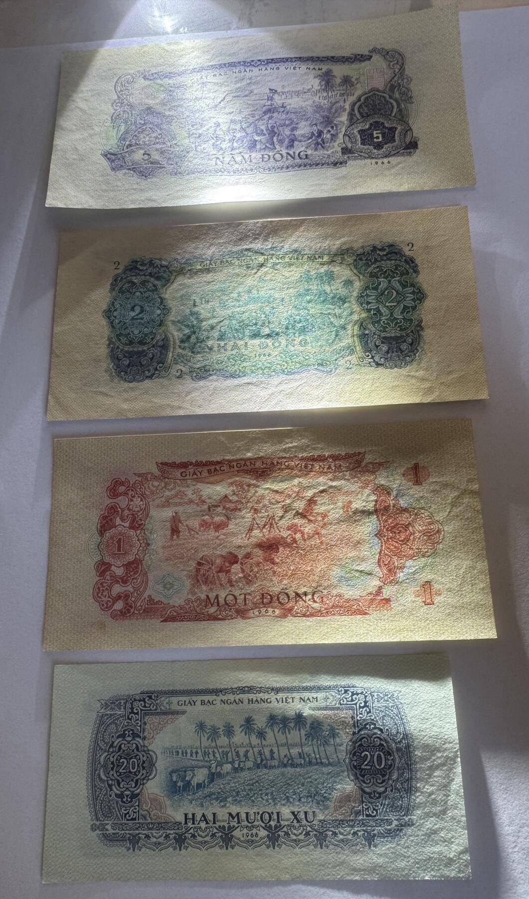 2025第25场（总第225期）：精品测试钞、塑料钞、纪念券、外钞综合场 中国代印/越南/南越1966年版20仙、1盾、2盾、5盾一组4枚（近全新、品如图）