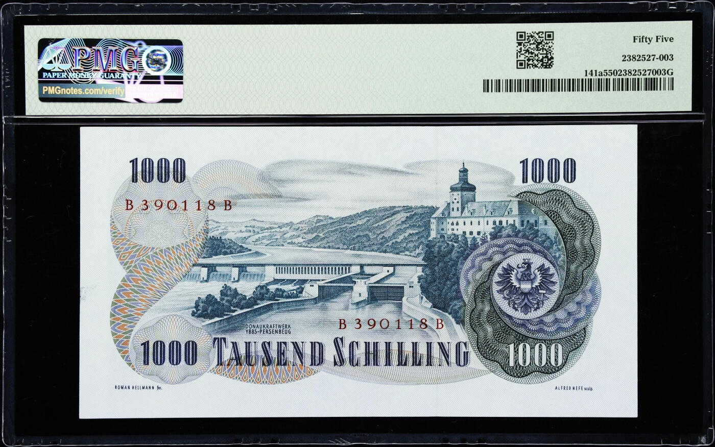 【Blue Auction】世界纸币精拍第759期——18级TOP拍卖/信誉/品质/专业/高效💫 【无47】奥地利 1961年1000先令 卡普兰 PMG55 状态佳  经典品种