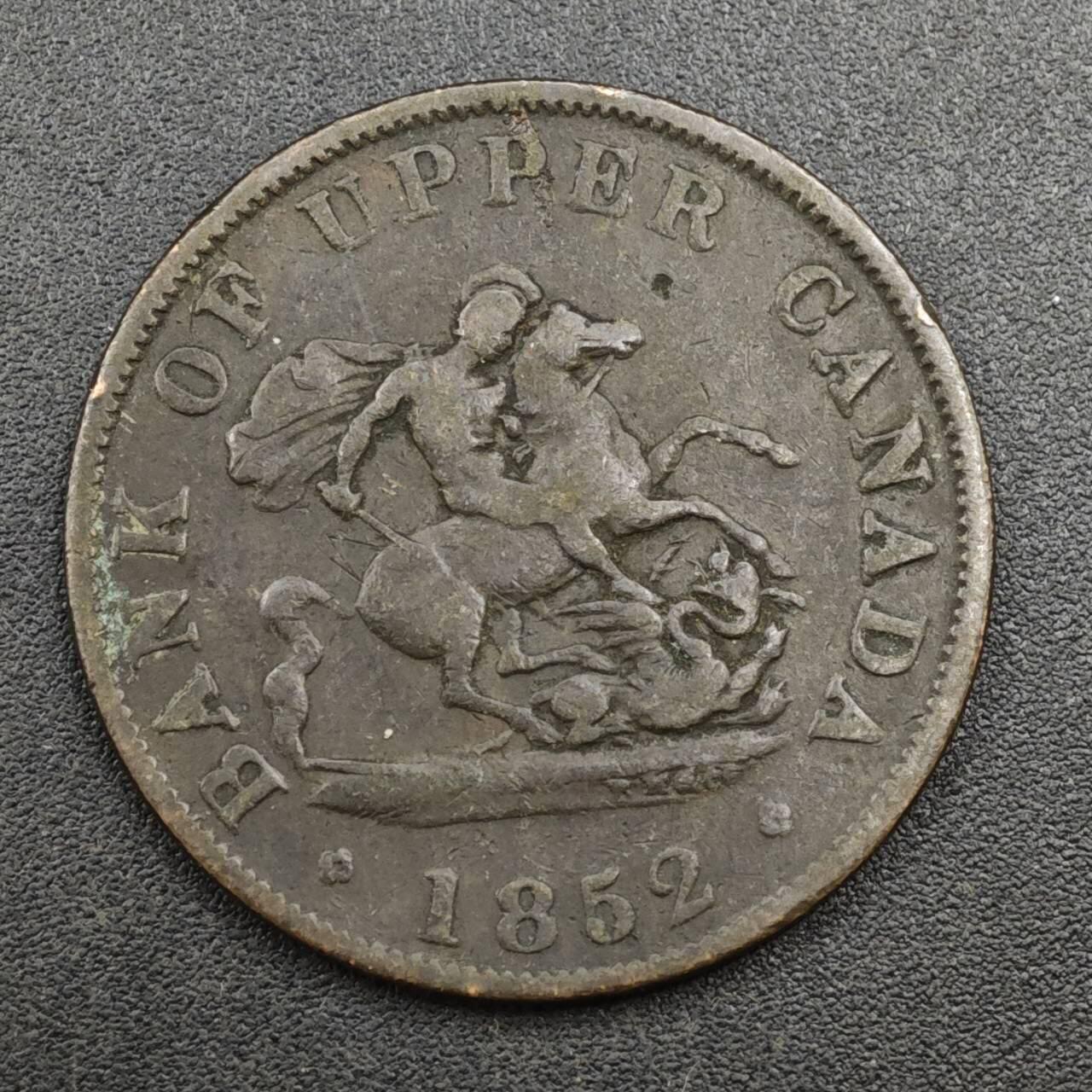 【淘币小摊】实时拍第八百一十九拍   散币场   满百包邮可预留二周 每周一统一发货   上加拿大1852年马剑半便士铜币代币