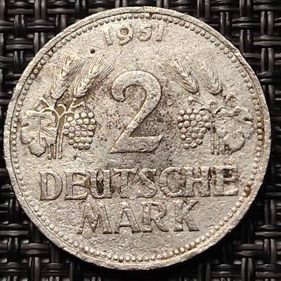 布加迪🐬～世界钱币(上海)🌾第 263 期 /  各国套币和散币 - 德国🇩🇪 1951年 2马克