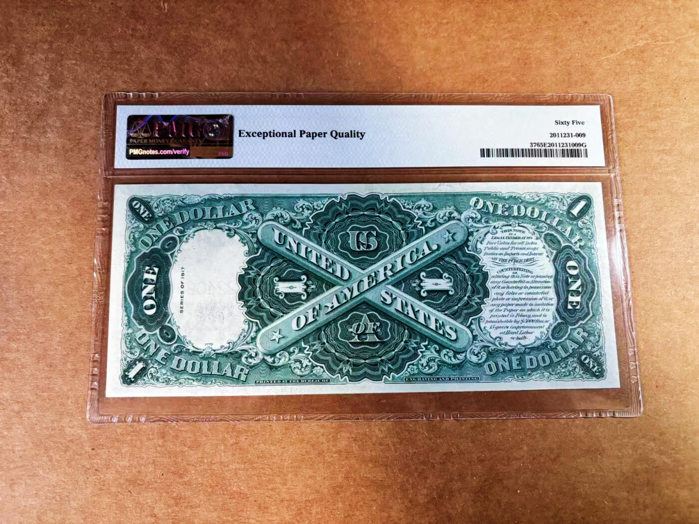 【Blue Auction】世界纸币精拍第759期——18级TOP拍卖/信誉/品质/专业/高效💫 美国 1917年1美金 PMG65EPQ 大票幅 双面雕刻精美绿钞 征服者登陆 华盛顿头像