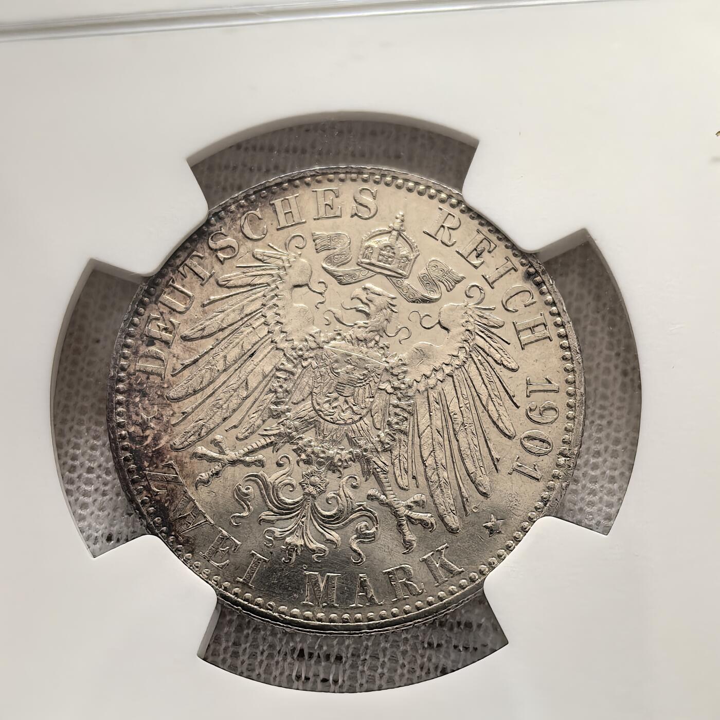 道一币馆币章第一百五十八场 NGC UNC 普鲁士德国1901年吕贝克自由汉萨市2马克银币
