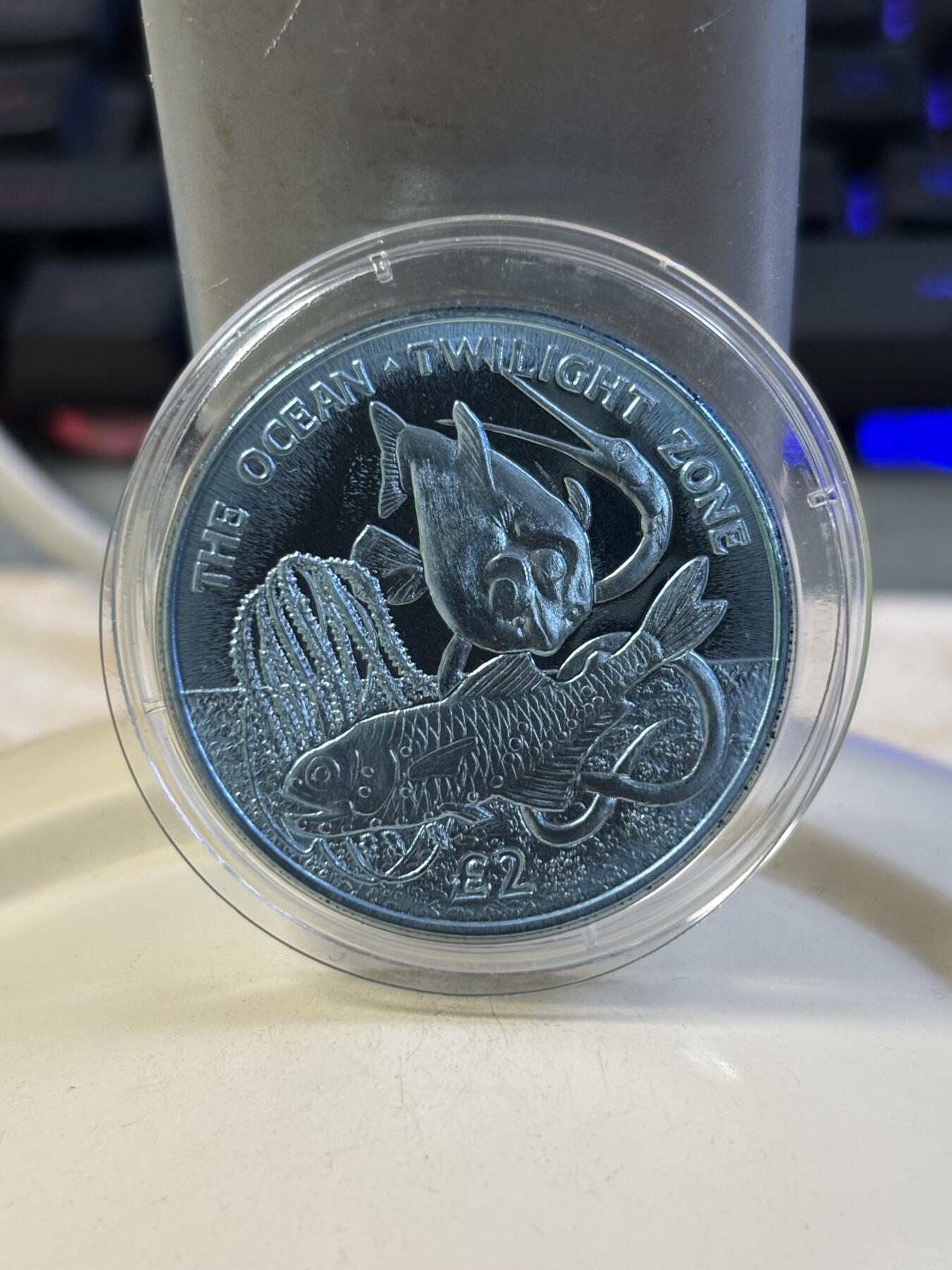 第184期拍卖 南乔治亚与南桑威奇群岛 2016 2磅 海洋-暮光区 青钛币 10g 36.1mm 发行量7500枚 市场价350