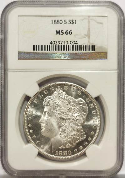 博洋堂藏家专场系列之美国钱币白金之夜专场②暨第152期（全场包邮）  - NGC MS66 美国1880 S 摩根 车轮光 霜感十足