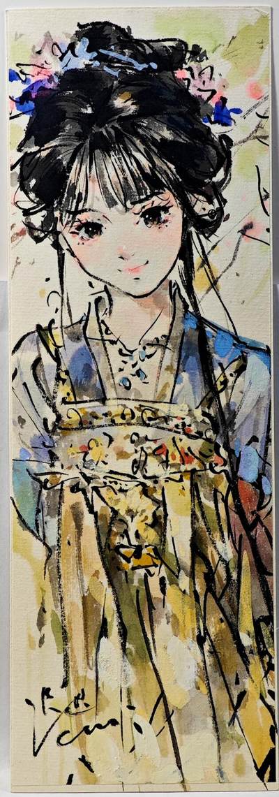 白泽拍卖卡牌手绘专场第29期（忽有故人心上过，回首山河已是秋） - 2025 迟迟手绘小画 尺寸：8.5cm*25cm  迟迟亲签