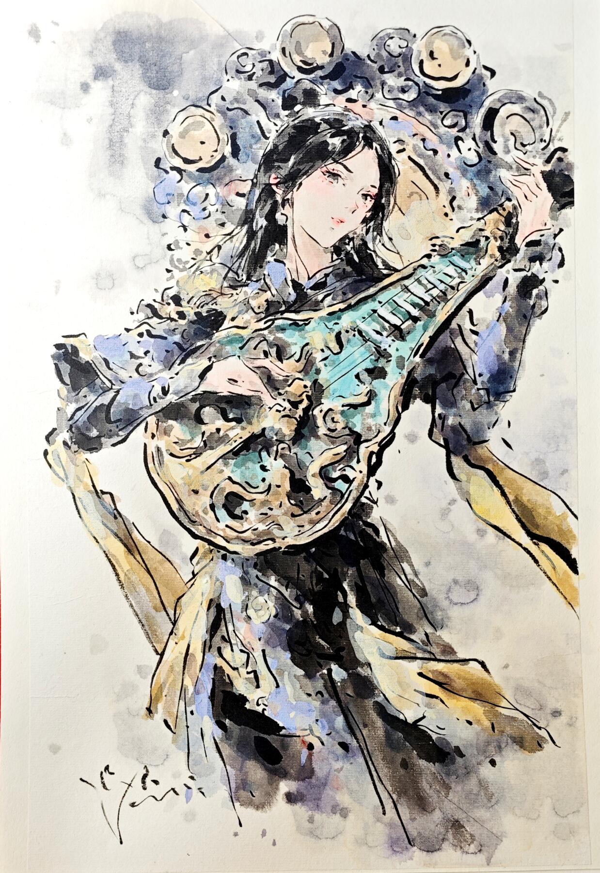 白泽拍卖卡牌手绘专场第29期（忽有故人心上过，回首山河已是秋） 2025 迟迟手绘画 四大天王 东方持国天王 A3