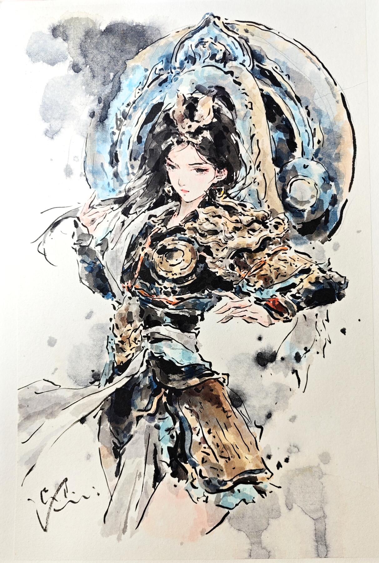 白泽拍卖卡牌手绘专场第29期（忽有故人心上过，回首山河已是秋） 2025 迟迟手绘画 四大天王 南方增长天王 A3