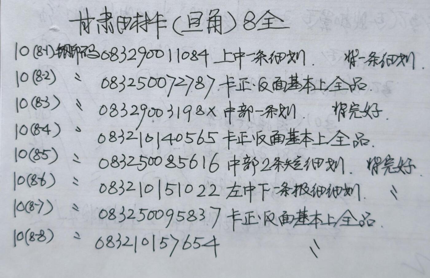 公藏第59期裸卡拍卖 甘肃田村新卡【旦角】8全品相钢印码见描述。