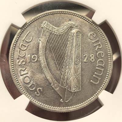 博洋堂世界钱币拍卖第150期（全场包邮） NGC MS63 爱尔兰1928年马半克朗，爱尔兰首年套的主币，麦稀奇已经很久没拍过了，63的好分数，原光带淡彩好品相，爱尔兰玩家必备